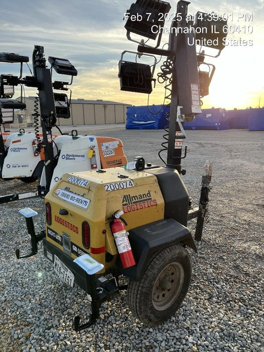 2022 Allmand NLV3GR (4) LED Light Fixture 350W, 23' Vertical Mast, 3kW Prime, Towable, Deep Sea L401, Leveling Jacks, Yanmar T4F 5.8hp