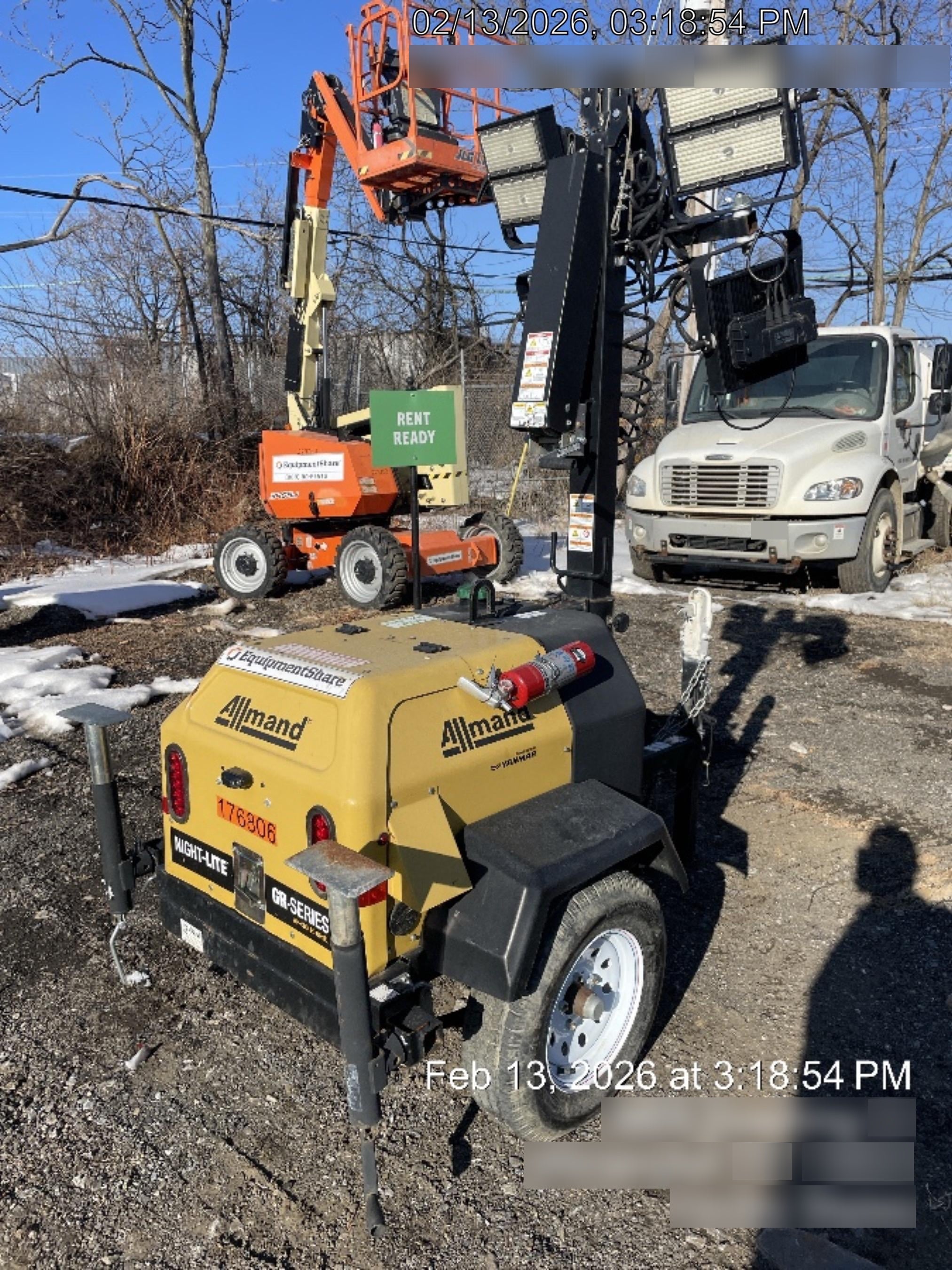 Allmand NLV3GR (4) LED Light Fixture 350W, 23' Vertical Mast, 3kW Prime, Towable, Deep Sea L401, Leveling Jacks, Yanmar T4F 5.8hp