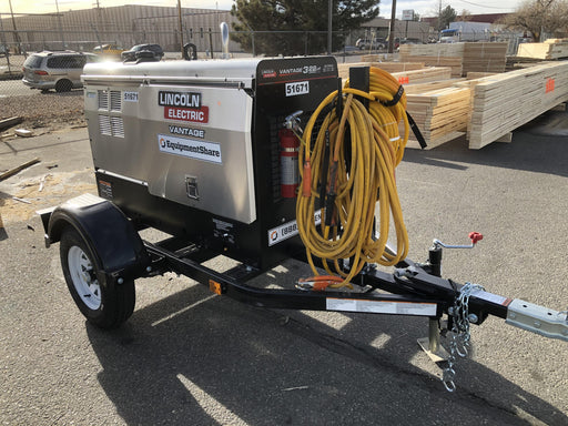 2019 Lincoln Electric Vantage 322 Welder Ready-Pak 3, Two wheel trailer, Fender and Light kit, Cable Rack