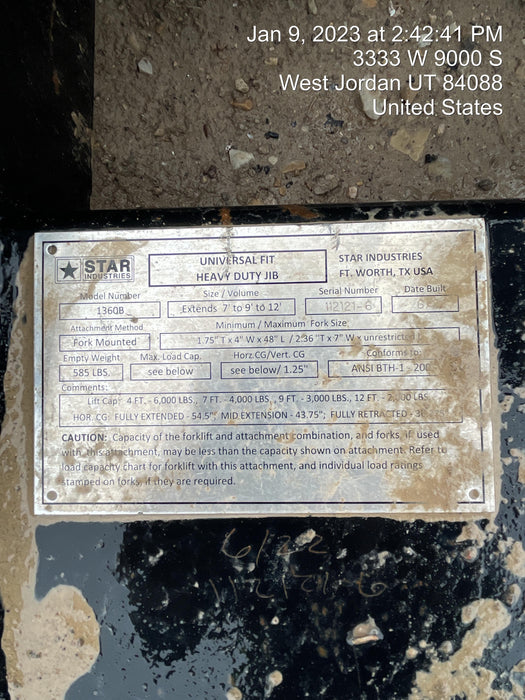 2022 STAR INDUSTRIES M1360B - Star JIB Boom