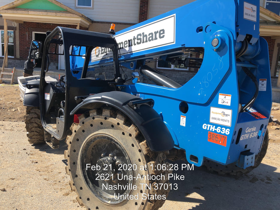 2019 Genie GTH-636 Canopy, Solid RT Tires, LED Work Lights, Beacon 60" QA Carriage, 48" Forks