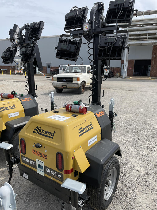 2022 Allmand NLV3GR (4) LED Light Fixture 350W, 23' Vertical Mast, 3kW Prime, Towable, Deep Sea L401, Leveling Jacks, Yanmar T4F 5.8hp