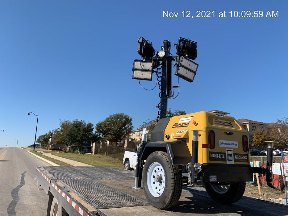 2021 Allmand NLV3GR (4) LED Light Fixture 350W, 23' Vertical Mast, 3kW Prime, Towable, Deep Sea L401, Leveling Jacks, Yanmar T4F 5.8hp