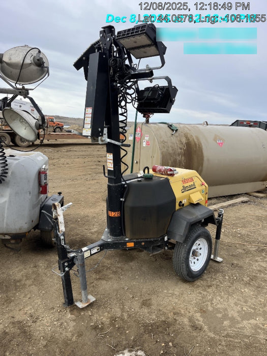 2021 Allmand NLV3GR (4) LED Light Fixture 350W, 23' Vertical Mast, 3kW Prime, Towable, Deep Sea L401, Leveling Jacks, Yanmar T4F 5.8hp