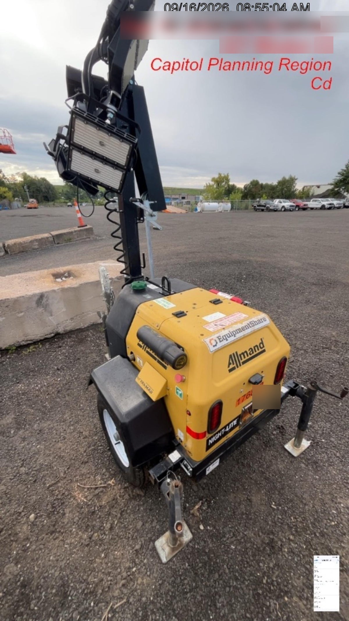 Allmand NLV3GR (4) LED Light Fixture 350W, 23' Vertical Mast, 3kW Prime, Towable, Deep Sea L401, Leveling Jacks, Yanmar T4F 5.8hp