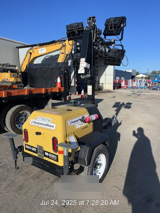 Allmand NLV3GR (4) LED Light Fixture 350W, 23' Vertical Mast, 3kW Prime, Towable, Deep Sea L401, Leveling Jacks, Yanmar T4F 5.8hp