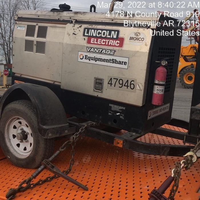 2019 Lincoln Electric Vantage 322 Ready-Pak 3, Two Wheel Trailer, Fender and Light Kit, Cable Rack