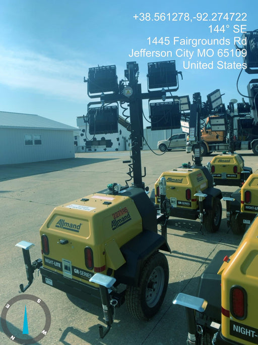 2022 Allmand NLV3GR (4) LED Light Fixture 350W, 23' Vertical Mast, 3kW Prime, Towable, Deep Sea L401, Leveling Jacks, Yanmar T4F 5.8hp