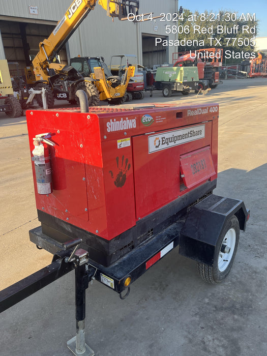 2022 Shindaiwa DGW400MDL Kubota D902 Engine, 23 HP, Dual Op Welder, Wire, Arc, Droop Stick, Tig, and CC Stick Functionality, Simulphase, 3 Phase and 1 Phase Gen Output, Single Axle NB Trlr, Slr Trckl Chrg 12V 12W, Fire Ext