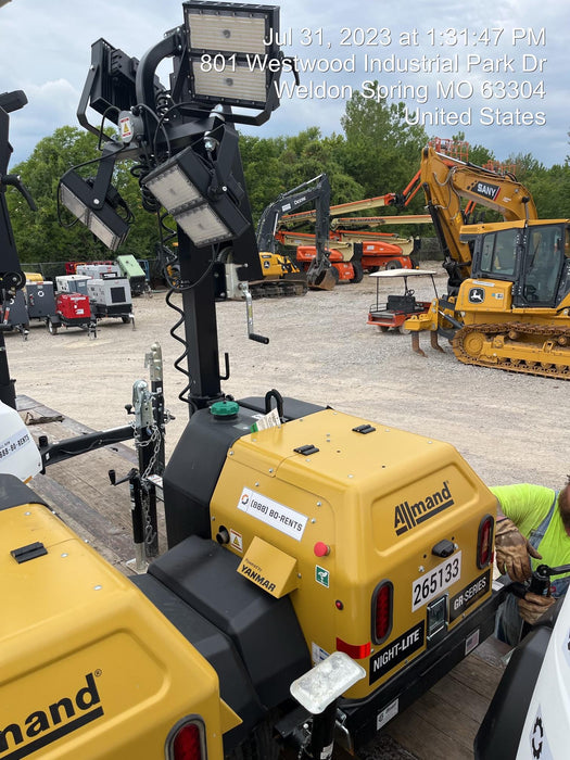 2022 Allmand NLV3GR (4) LED Light Fixture 350W, 23' Vertical Mast, 3kW Prime, Towable, ES Decals, T3