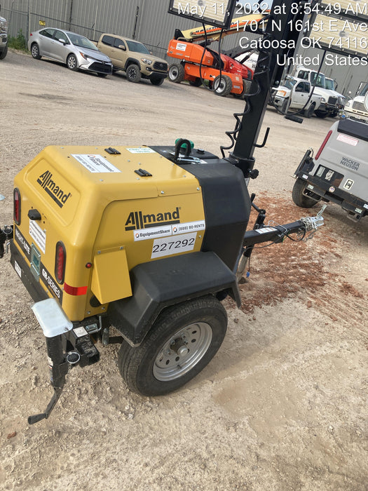 2022 Allmand NLV3GR (4) LED Light Fixture 350W, 23' Vertical Mast, 3kW Prime, Towable, Deep Sea L401, Leveling Jacks, Yanmar T4F 5.8hp