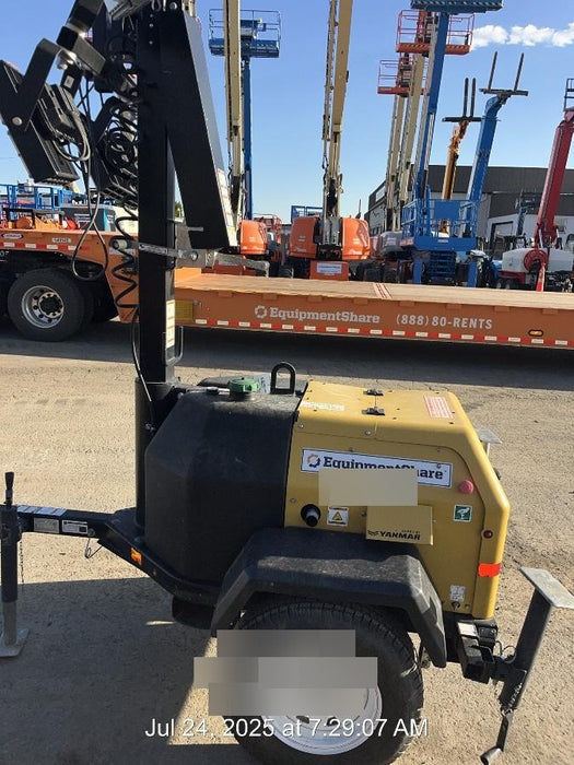 Allmand NLV3GR (4) LED Light Fixture 350W, 23' Vertical Mast, 3kW Prime, Towable, Deep Sea L401, Leveling Jacks, Yanmar T4F 5.8hp