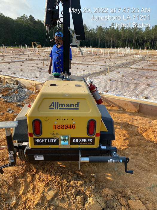 2021 Allmand NLV3GR (4) LED Light Fixture 350W, 23' Vertical Mast, 3kW Prime, Towable, Deep Sea L401, Leveling Jacks, Yanmar T4F 5.8hp