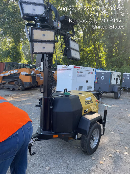 2022 Allmand NLV3GR (4) LED Light Fixture 350W, 23' Vertical Mast, 3kW Prime, Towable, Deep Sea L401, Leveling Jacks, Yanmar T4F 5.8hp