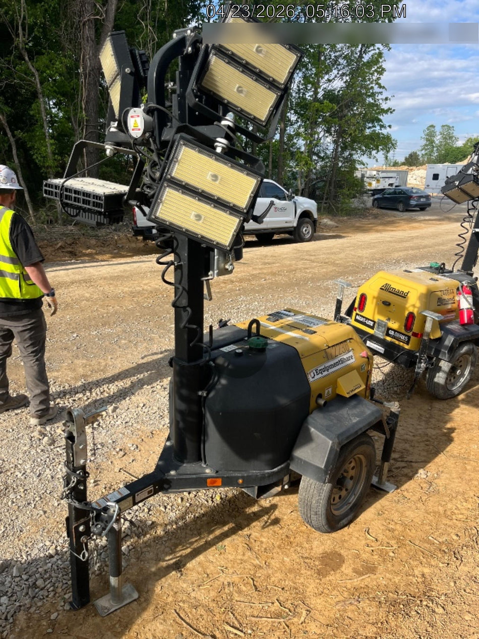 2021 Allmand NLV3GR (4) LED Light Fixture 350W, 23' Vertical Mast, 3kW Prime, Towable, Deep Sea L401, Leveling Jacks, Yanmar T4F 5.8hp