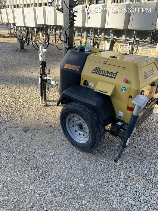 Allmand NLV3GR (4) LED Light Fixture 350W, 23' Vertical Mast, 3kW Prime, Towable, Deep Sea L401, Leveling Jacks, Yanmar T4F 5.8hp