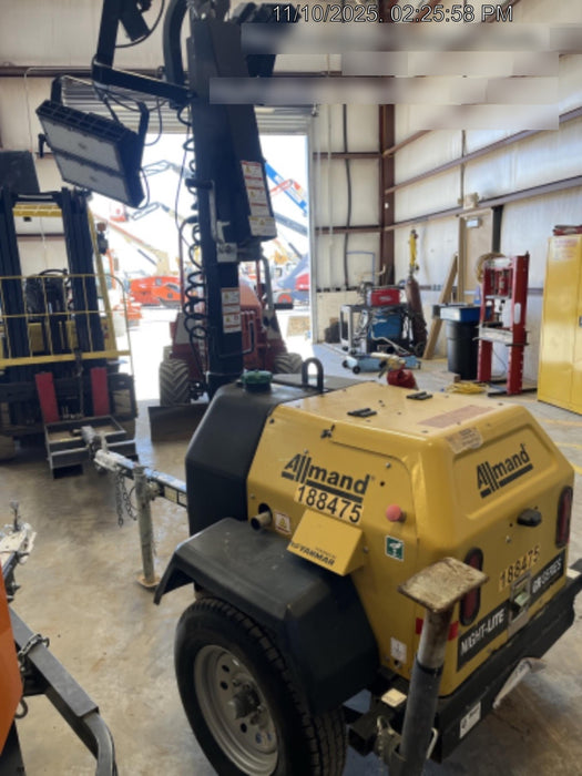 Allmand NLV3GR (4) LED Light Fixture 350W, 23' Vertical Mast, 3kW Prime, Towable, Deep Sea L401, Leveling Jacks, Yanmar T4F 5.8hp