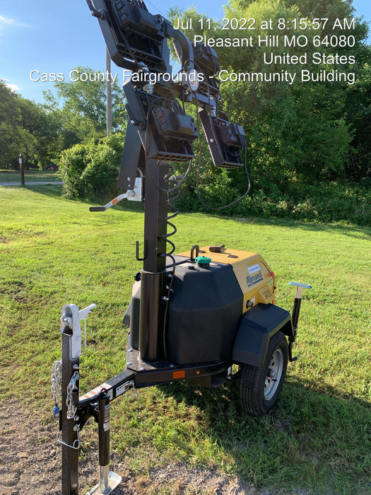 2022 Allmand NLV3GR (4) LED Light Fixture 350W, 23' Vertical Mast, 3kW Prime, Towable, Deep Sea L401, Leveling Jacks, Yanmar T4F 5.8hp