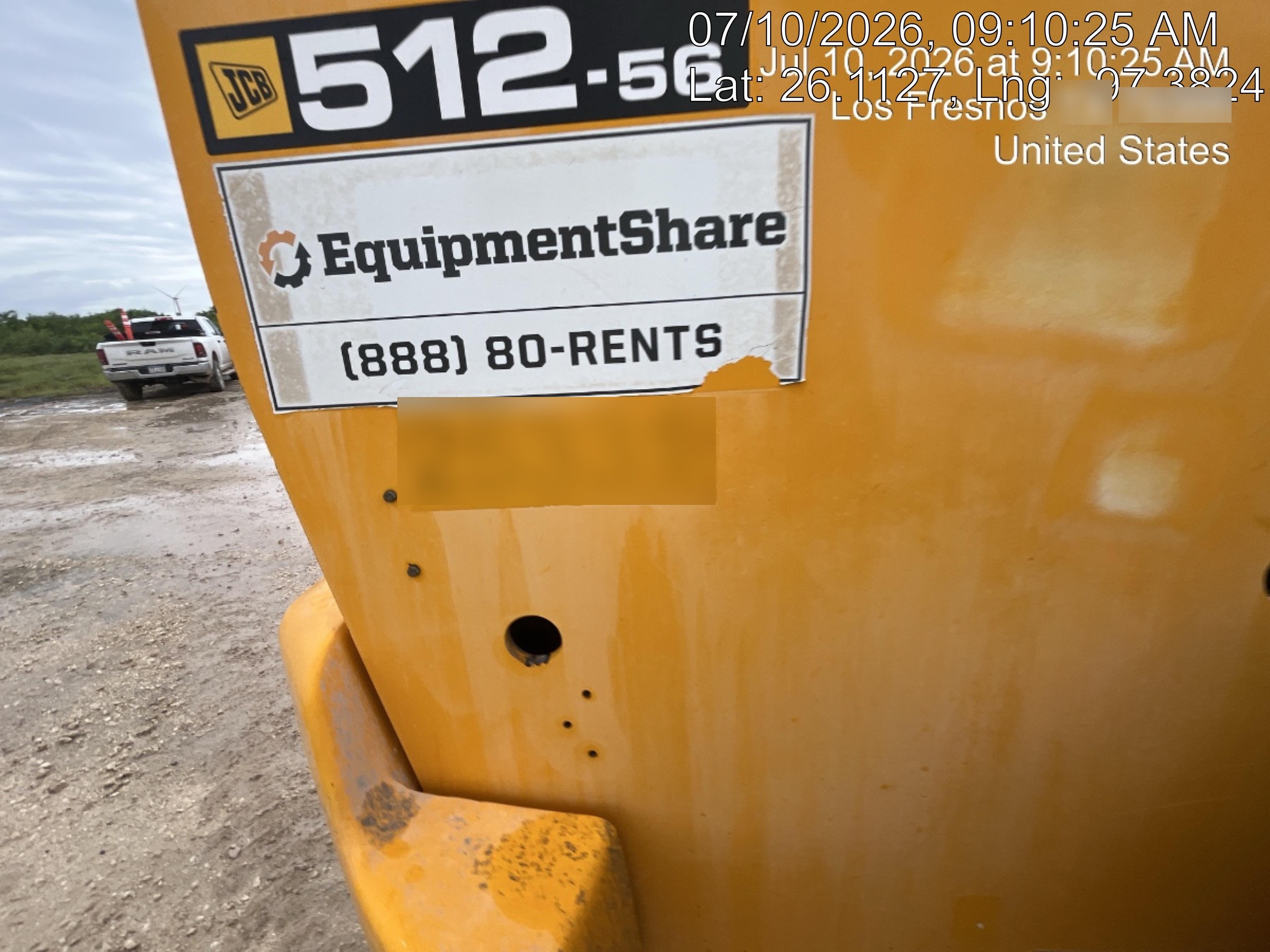2019 JCB 512-56 109 HP w/CAB/HVAC, Beacon, Aux Hydraulics, Worklights, Solid Tires, 60" Carriage/Forks