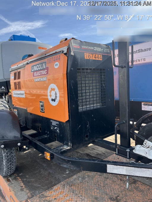 2021 Lincoln Electric Vantage 322 Vantage 322 Ready Pak 3 w/ Decals, ORANGE (includes trailer, cable rack, fender light kit) NO Telematics