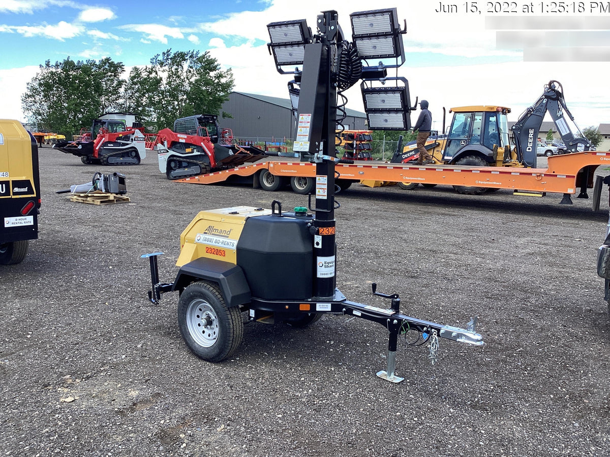2022 Allmand NLV3GR (4) LED Light Fixture 350W, 23' Vertical Mast, 3kW Prime, Towable, Deep Sea L401, Leveling Jacks, Yanmar T4F 5.8hp