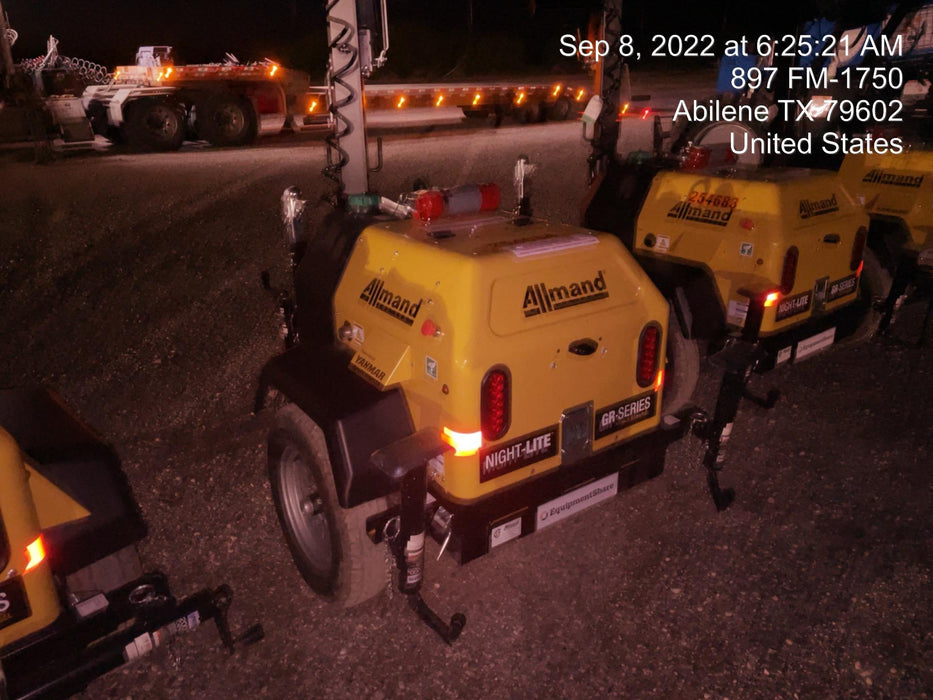 2022 Allmand NLV3GR (4) LED Light Fixture 350W, 23' Vertical Mast, 3kW Prime, Towable, ES Decals, T3