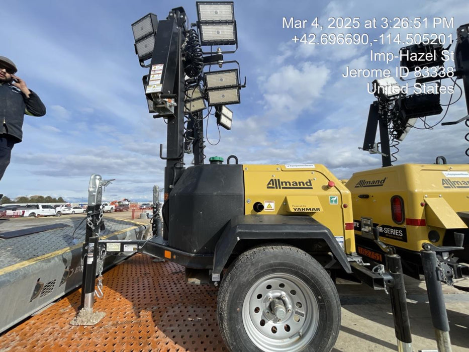 2022 Allmand NLV3GR (4) LED Light Fixture 350W, 23' Vertical Mast, 3kW Prime, Towable, ES Decals, T3