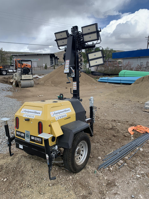 2021 Allmand NLV3GR (4) LED Light Fixture 350W, 23' Vertical Mast, 3kW Prime, Towable, Deep Sea L401, Leveling Jacks, Yanmar T4F 5.8hp