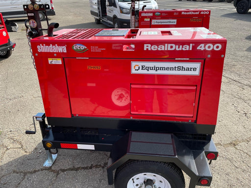 2023 Shindaiwa DGW400MDL Kubota D902 Engine, 23 HP, Dual Op Welder, Wire, Arc, Droop Stick, Tig, and CC Stick Functionality, Simulphase, 3 Phase and 1 Phase Gen Output, Single Axle NB Trlr, Slr Trckl Chrg 12V 12W, Fire Ext