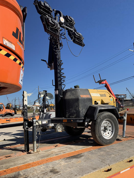 Allmand NLV3GR (4) LED Light Fixture 350W, 23' Vertical Mast, 3kW Prime, Towable, Deep Sea L401, Leveling Jacks, Yanmar T4F 5.8hp