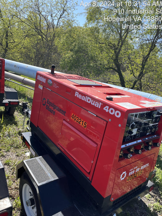 2024 Shindaiwa DGW400MDL Kubota D902 Engine, 23 HP, Dual Op Welder, Wire, Arc, Droop Stick, Tig, and CC Stick Functionality, Simulphase, 3 Phase and 1 Phase Gen Output, Single Axle NB Trlr, Slr Trckl Chrg 12V 12W, Fire Ext