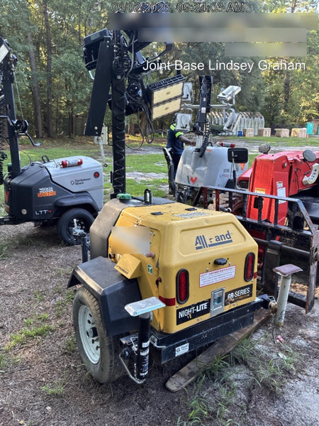 2021 Allmand NLV3GR (4) LED Light Fixture 350W, 23' Vertical Mast, 3kW Prime, Towable, Deep Sea L401, Leveling Jacks, Yanmar T4F 5.8hp