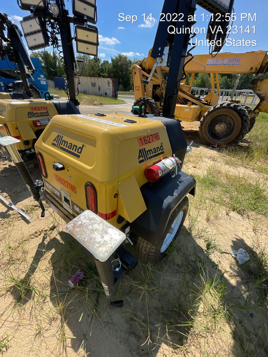 2021 Allmand NLV3GR (4) LED Light Fixture 350W, 23' Vertical Mast, 3kW Prime, Towable, Deep Sea L401, Leveling Jacks, Yanmar T4F 5.8hp