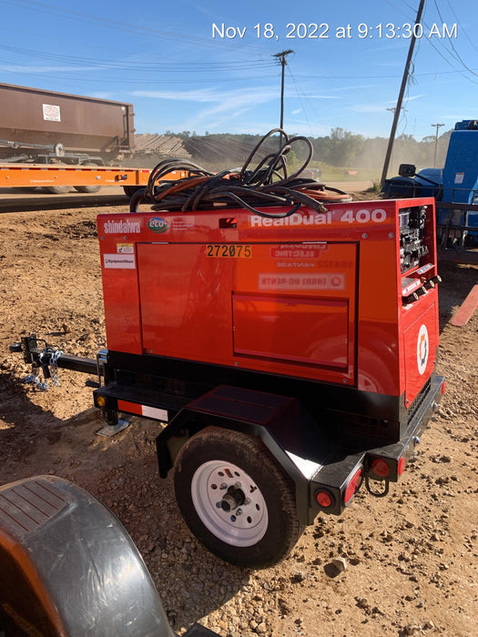 2022 Shindaiwa DGW400MDL Kubota D902 Engine, 23 HP, Dual Op Welder, Wire, Arc, Droop Stick, Tig, and CC Stick Functionality, Simulphase, 3 Phase and 1 Phase Gen Output, Single Axle NB Trlr, Slr Trckl Chrg 12V 12W, Fire Ext