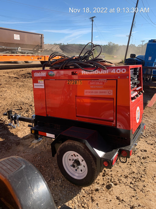 2022 Shindaiwa DGW400MDL Kubota D902 Engine, 23 HP, Dual Op Welder, Wire, Arc, Droop Stick, Tig, and CC Stick Functionality, Simulphase, 3 Phase and 1 Phase Gen Output, Single Axle NB Trlr, Slr Trckl Chrg 12V 12W, Fire Ext
