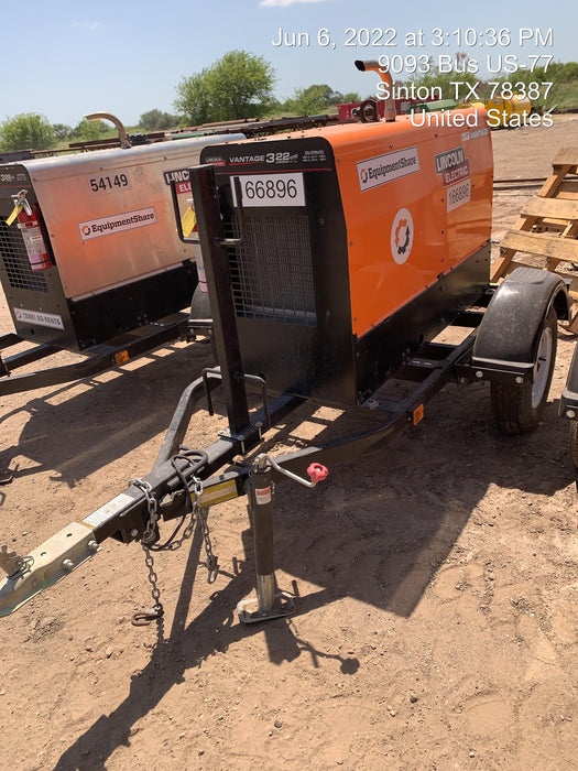 2021 Lincoln Electric Vantage 322 Vantage 322 Ready Pak 3 w/ Decals, ORANGE (includes trailer, cable rack, fender light kit) NO Telematics