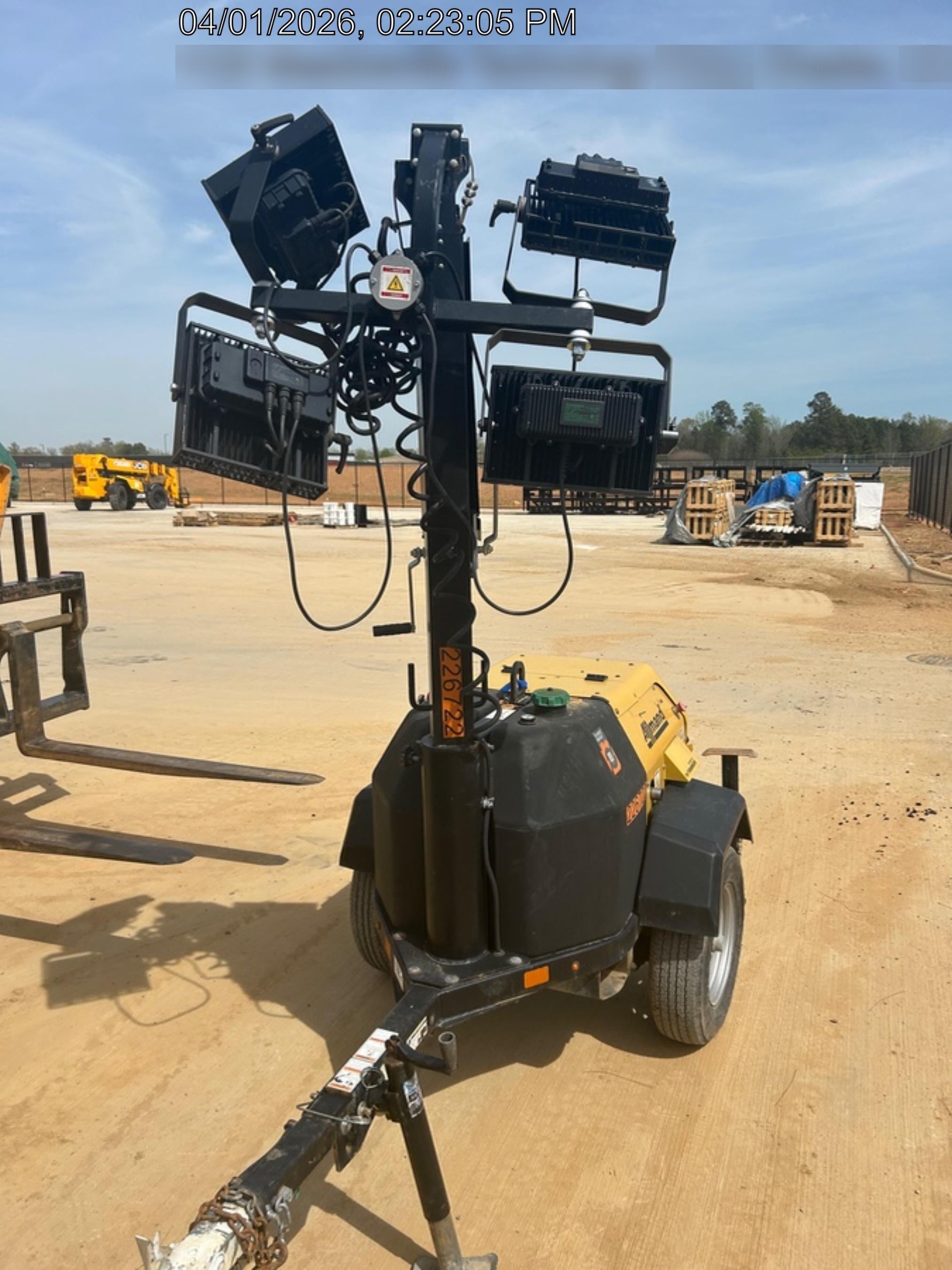 2022 Allmand NLV3GR (4) LED Light Fixture 350W, 23' Vertical Mast, 3kW Prime, Towable, Deep Sea L401, Leveling Jacks, Yanmar T4F 5.8hp