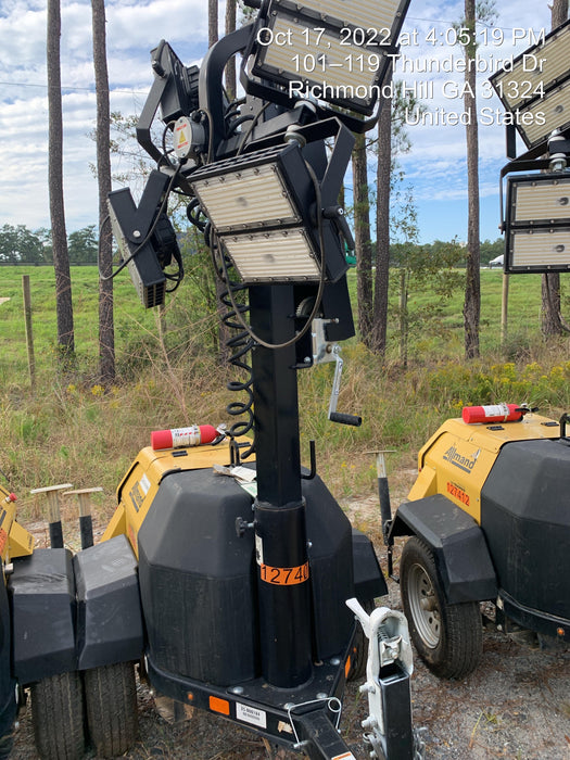 2021 Allmand NLV3GR (4) LED Light Fixture 350W, 23' Vertical Mast, 3kW Prime, Towable, Deep Sea L401, Leveling Jacks, Yanmar T4F 5.8hp