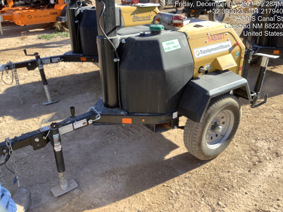 2021 Allmand NLV3GR (4) LED Light Fixture 350W, 23' Vertical Mast, 3kW Prime, Towable, Deep Sea L401, Leveling Jacks, Yanmar T4F 5.8hp