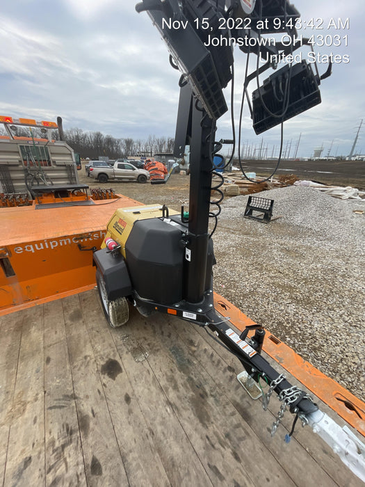 2022 Allmand NLV3GR (4) LED Light Fixture 350W, 23' Vertical Mast, 3kW Prime, Towable, Deep Sea L401, Leveling Jacks, Yanmar T4F 5.8hp