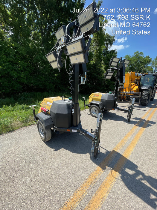 2022 Allmand NLV3GR (4) LED Light Fixture 350W, 23' Vertical Mast, 3kW Prime, Towable, Deep Sea L401, Leveling Jacks, Yanmar T4F 5.8hp