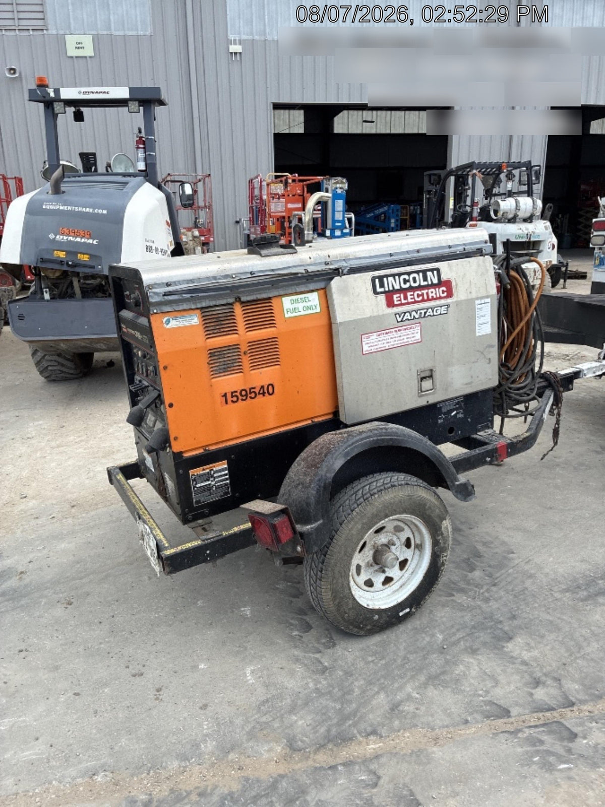 2021 Lincoln Electric Vantage 322 Vantage 322 Ready Pak 3 w/ Decals, ORANGE (includes trailer, cable rack, fender light kit) NO Telematics