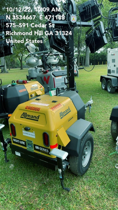 2022 Allmand NLV3GR (4) LED Light Fixture 350W, 23' Vertical Mast, 3kW Prime, Towable