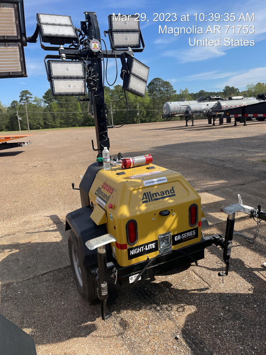 2022 Allmand NLV3GR (4) LED Light Fixture 350W, 23' Vertical Mast, 3kW Prime, Towable, Deep Sea L401, Leveling Jacks, Yanmar T4F 5.8hp