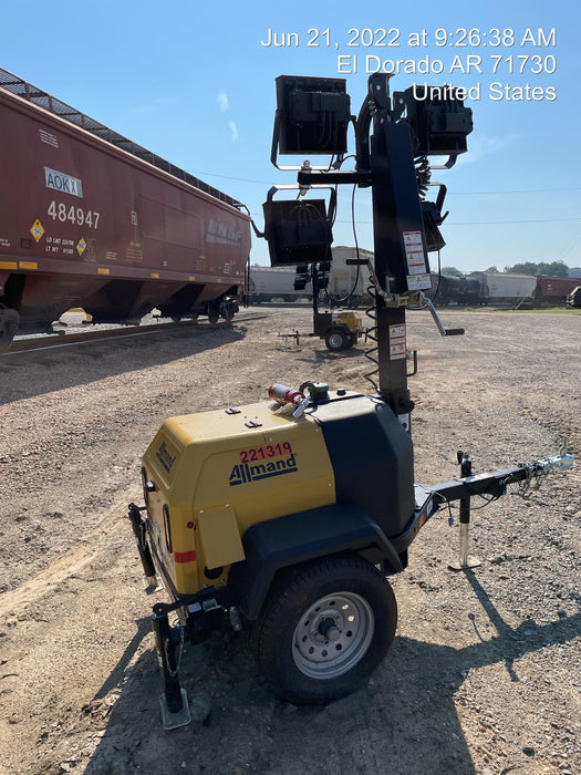 2022 Allmand NLV3GR (4) LED Light Fixture 350W, 23' Vertical Mast, 3kW Prime, Towable, Deep Sea L401, Leveling Jacks, Yanmar T4F 5.8hp