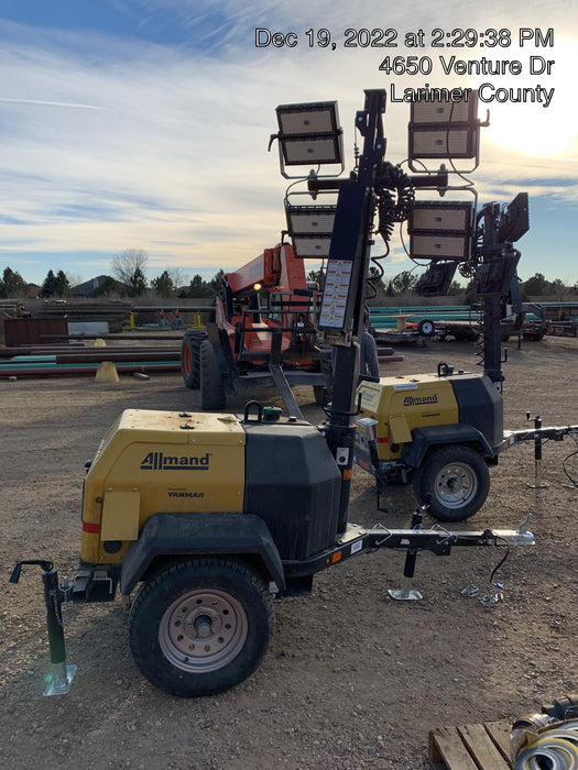 2022 Allmand NLV3GR (4) LED Light Fixture 350W, 23' Vertical Mast, 3kW Prime, Towable, ES Decals, T3