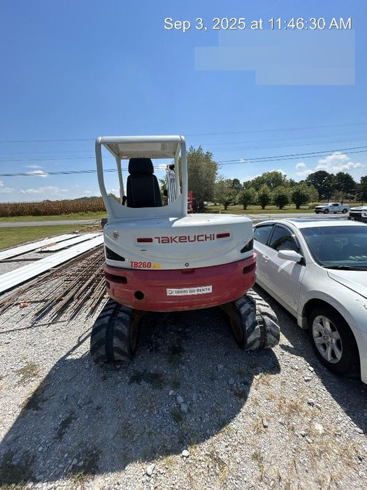 2019 Takeuchi TB260 Takeuchi TB260 Canopy w/Rubber Tracks, Auxiliary Hydraulics, Standard Blade, Manual QC, 12 / 18 / 24" Buckets, Hydraulic Thumb Installed