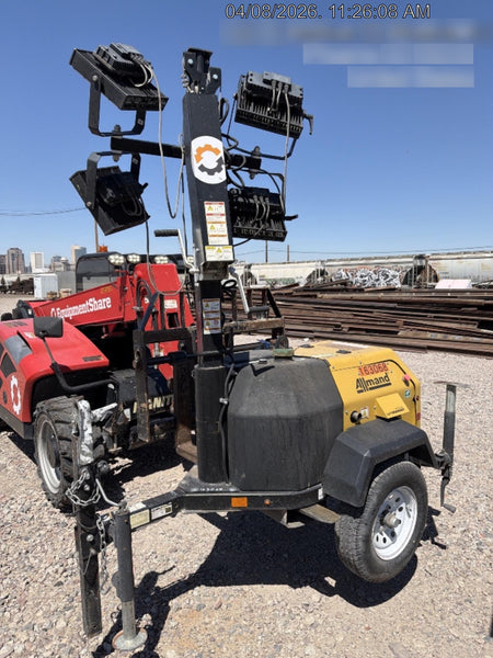 2021 Allmand NLV3GR (4) LED Light Fixture 350W, 23' Vertical Mast, 3kW Prime, Towable, Deep Sea L401, Leveling Jacks, Yanmar T4F 5.8hp