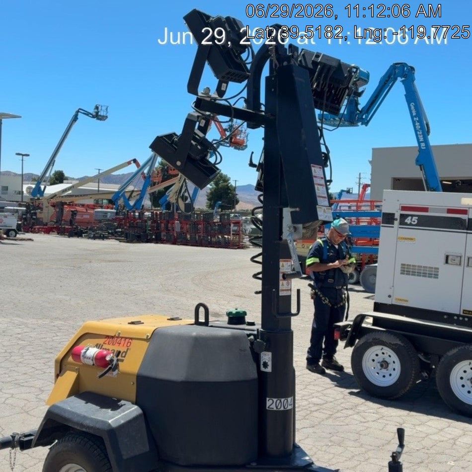 2022 Allmand NLV3GR (4) LED Light Fixture 350W, 23' Vertical Mast, 3kW Prime, Towable, Deep Sea L401, Leveling Jacks, Yanmar T4F 5.8hp