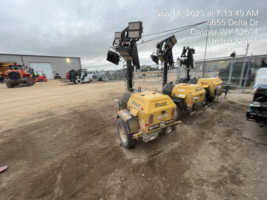 2022 Allmand NLV3GR (4) LED Light Fixture 350W, 23' Vertical Mast, 3kW Prime, Towable, ES Decals, T3